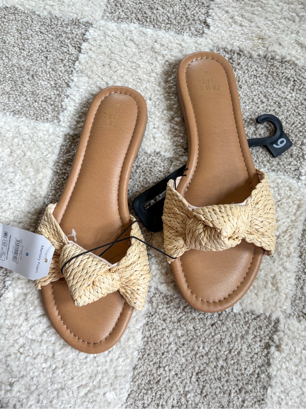 NWT: Time & Tru Raffia Knot Slide Sandals Boho Beach Summer Women Rope Beige